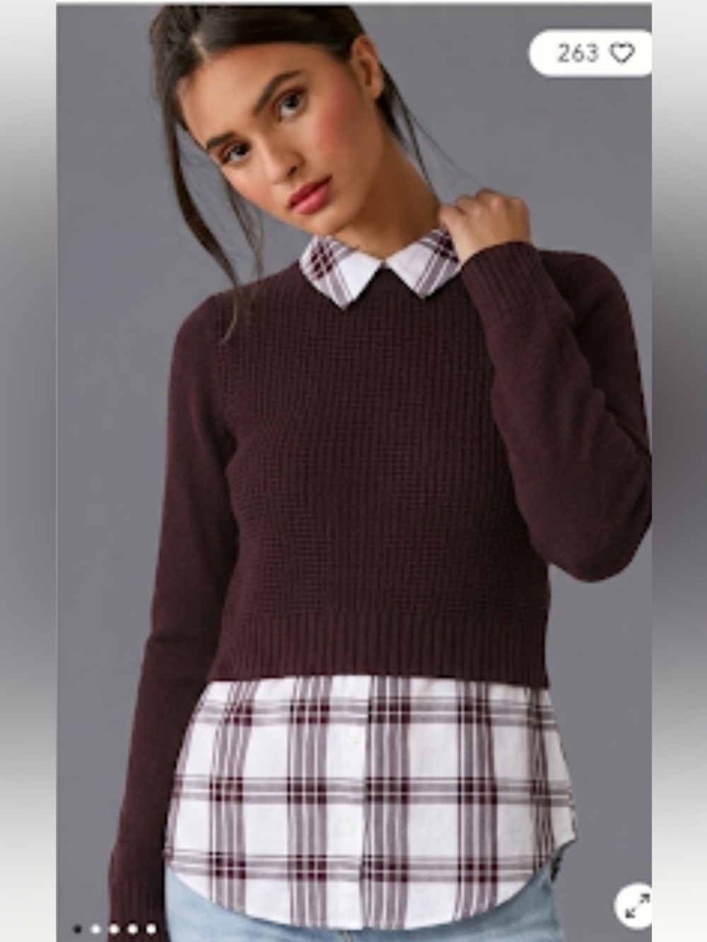 Veronica Beard Wool‑Cashmere Layered Plaid Shirt Sweater In Burgundy Size XS